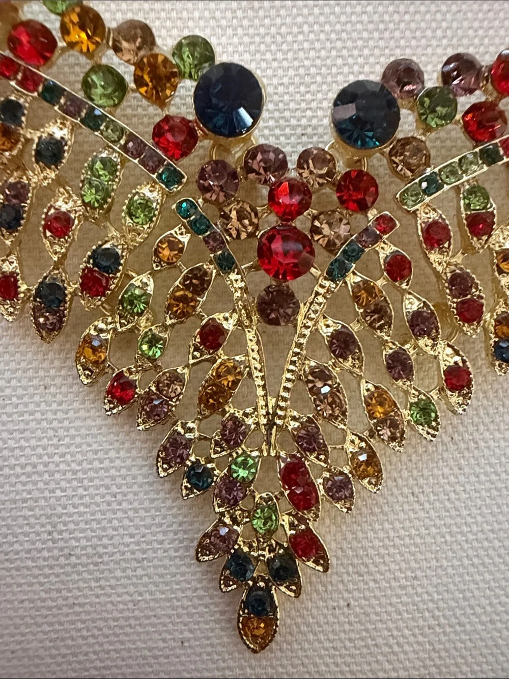 Gold Multicolor Crystal Bib Necklace and Drop Earring Set